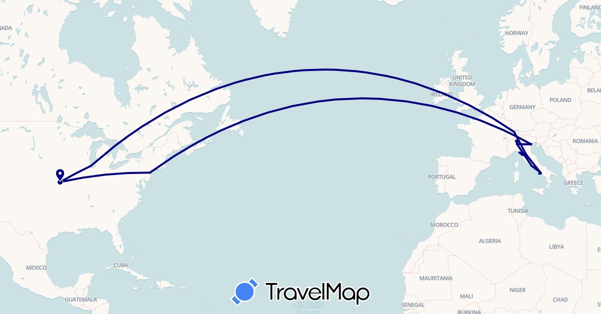 TravelMap itinerary: driving in Switzerland, Italy, United States (Europe, North America)